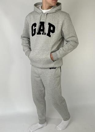 Чоловічі штани | джогери gap light heather gray (з флісом)7 фото