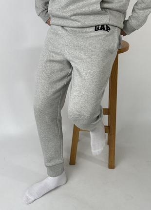 Чоловічі штани | джогери gap light heather gray (з флісом)2 фото