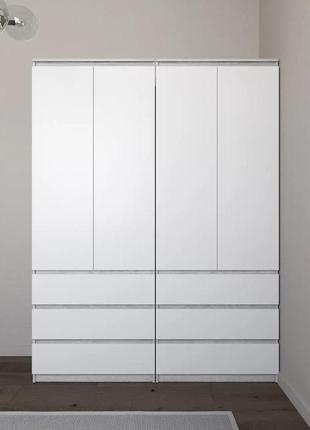 Шкафы со штангой и полками, комплект из 2 шкафов для одежды с 6 шухлядами r9+r16 бетон-белый фасад