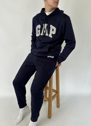 Чоловічі штани | джогери gap tapestry navy (з флісом)3 фото