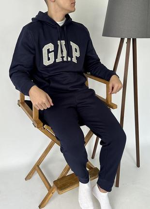 Чоловічі штани | джогери gap tapestry navy (з флісом)6 фото