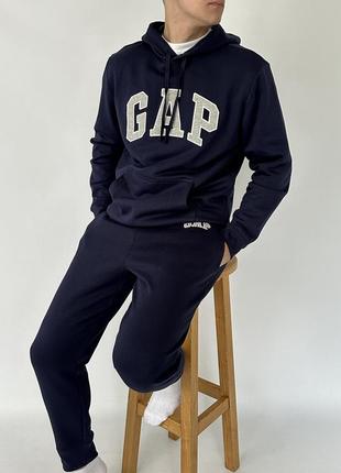 Чоловічі штани | джогери gap tapestry navy (з флісом)4 фото