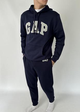 Чоловічі штани | джогери gap tapestry navy (з флісом)8 фото