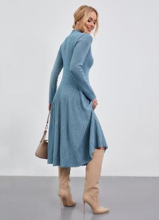 90184 голубое длинное теплое платье юбка плиссе5 фото