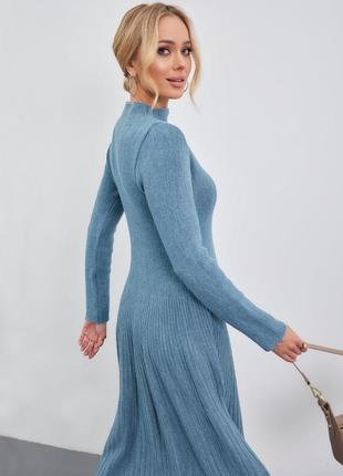 90184 голубое длинное теплое платье юбка плиссе8 фото