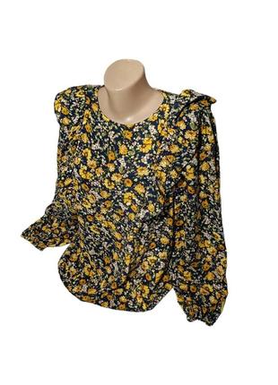 Шикарна брендова як нова блузка синя у квітковий принт з оборками