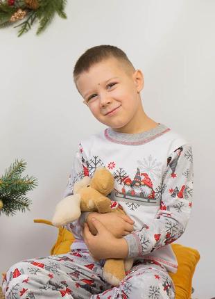 Дитяча утеплена новорічна піжама з гномами на байці, пижама с начесом новогодняя2 фото