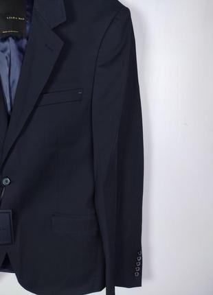 Пиджак мужской zara xl, slim fit, black tag , темно синий, новый9 фото