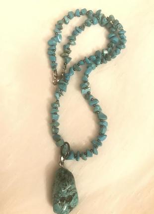 Ожерелье 44см крошка бирюзы с «бирюзовым» кулоном 35мм