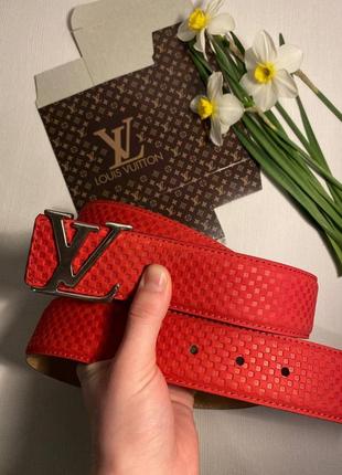 Ремінь шкіряний 4см  турція, ремінь унісекс в стилі louis vuitton луї віттон червоний ремінь шкіра