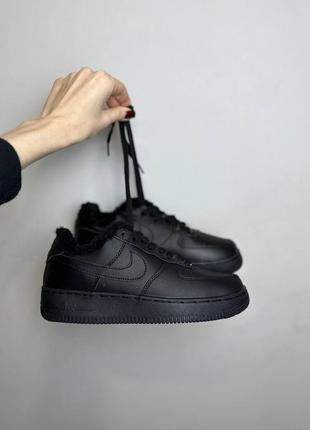 Кросівки nike air force 1 low black leather (хутро)1 фото