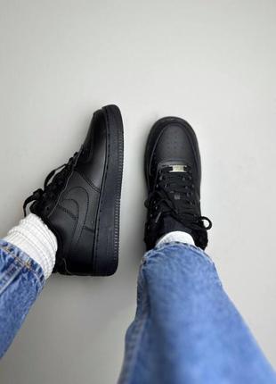 Кросівки nike air force 1 low black leather (хутро)2 фото