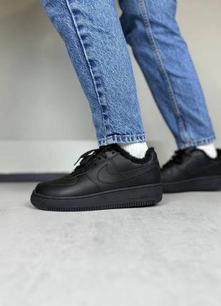 Кросівки nike air force 1 low black leather (хутро)6 фото