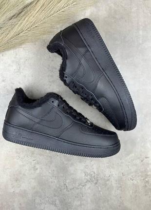 Кросівки nike air force 1 low black leather (хутро)9 фото