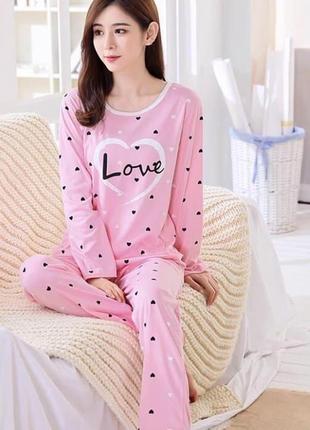 Пижама женская с длинным рукавом, нежно-розовая m, l, xl