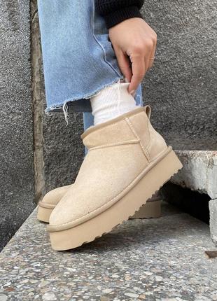 Угги ugg classic ultra mini platform beige