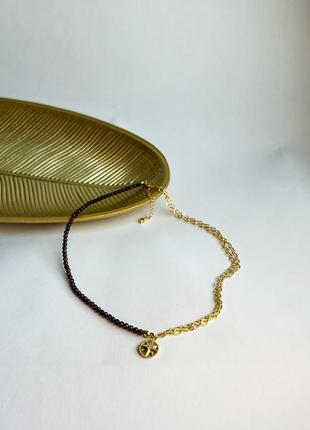 Ожерелье из граната с цепочкой и подвеской1 фото