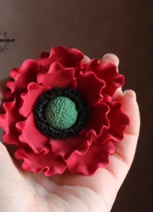 Заколка/брошка красный мак ручной работы