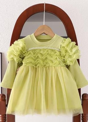 Платье для девочки с бусинками зеленое