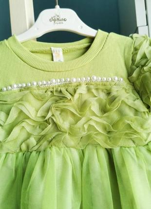 Платье для девочки с бусинками зеленое3 фото
