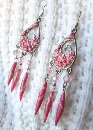 Длинные розов бохо стиль восточ серьги красивые серьги подвески бижутер блхо этно висюл
