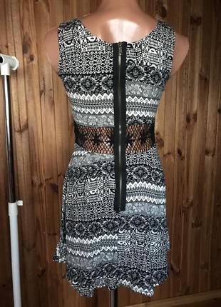 Платье узоры с вставкой сетка бохо  етно чернобелое орнамент3 фото