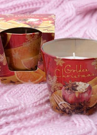 Свеча ароматизированная bartek в стакане печеное яблоко апельсин golden 115г на 30 часов горения