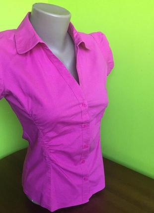 Блузка сорочка atmosphere кольору фуксіі на гудзиках/ короткий рукав/ бавовна