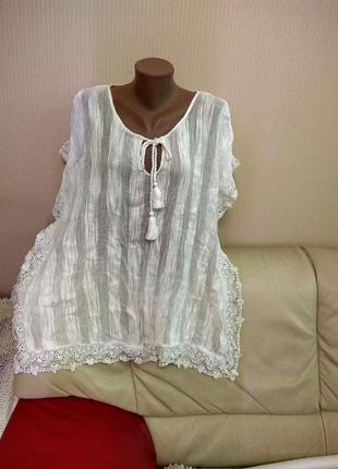 Туніка блуза віскоза котон оверсайз пляжна мереживо