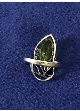 Кольцо перстень серебряное с зеленым камнем4 фото