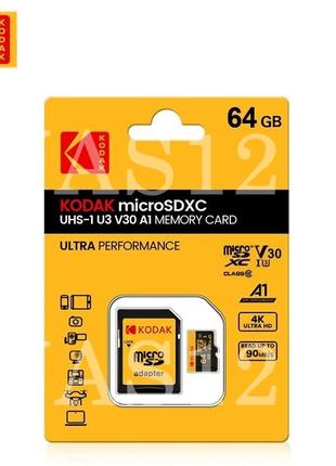 Картка пам'яті kodak 64 gb original micro sd u3, a1 class 10 + адаптер1 фото