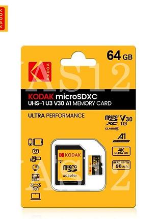 Картка пам'яті kodak 64 gb original micro sd u3, a1 class 10 + адаптер