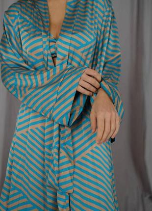 Стильный женский пижамный helen костюм тройка бра халат штаны ткань итальянский шелк домашний комплект для сна4 фото