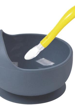 Набір силіконового посуду 2life кругла тарілка y18 для перших страв і ложечка в кейсі n-10712