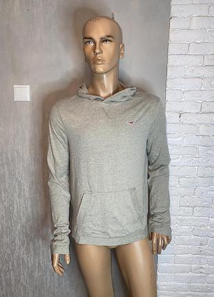 Тонкое трикотажное худи лонгслив кофта с капюшоном hollister, m