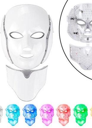 Led-маска для фотодинамічної та мікрострументової терапії для обличчя та шиї 7цв
