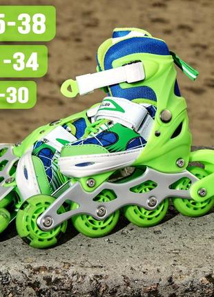 Дитячі роликові ковзани розсувні roller sport 2574 (27-30) зелені, колеса 70 мм