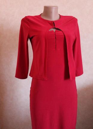 Шикарний костюм двійка сукня + кофта червоного кольору3 фото