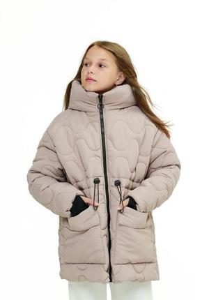 Зимняя куртка для девочки подростка бежевая2 фото