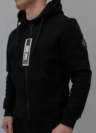 Мужской zip худи stone island черный с патчем