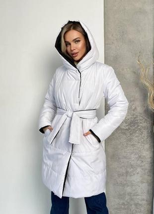 Тепле зимове двостороннє пальто зі щільної плащової тканини, розмір 42-44; 46-4810 фото