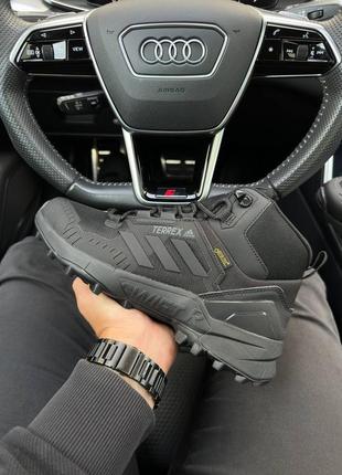 ❄️зимові чоловічі кросівки adidas terrrex swift r gore tex fur all black❄️