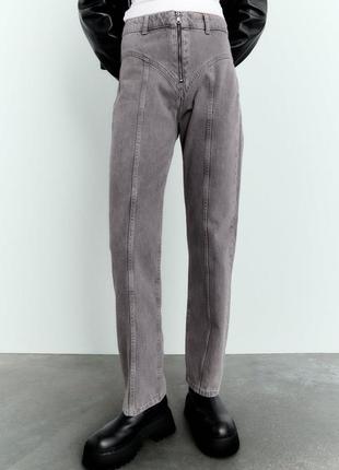Джинсы straight fit zara женские 36 s размер серые