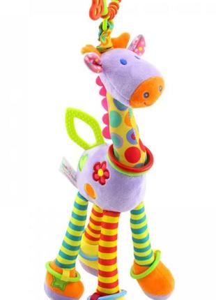 Детская плюшевая подвесная игрушка – погремушка  для коляски, детской кроватки. плюшевый жираф. 37 см.