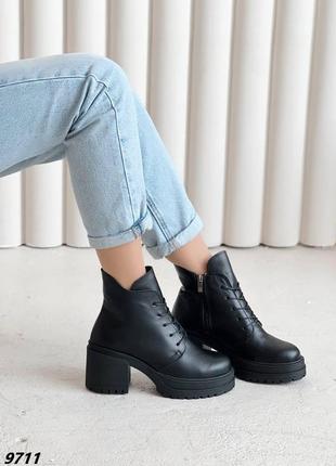 Жіночі чорні черевики ботильйони зимові з натуральної шкіри5 фото