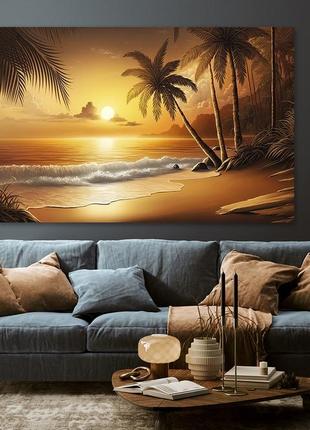 Модульна картина у вітальню / спальню     захід сонця на пляжі    mlp_240 ( 60х30см )3 фото