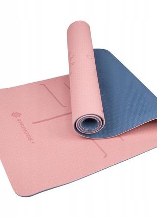 Килимок (мат) для йоги та фітнесу springos tpe 6 мм yg0014 pink/blue poland