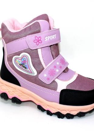 Дитячі зимові рожеві термо черевики на липучках для дівчинки на хутрі,дитяче взуття на зиму