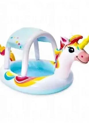 Детский надувной бассейн 58435 «единорог» с навесом