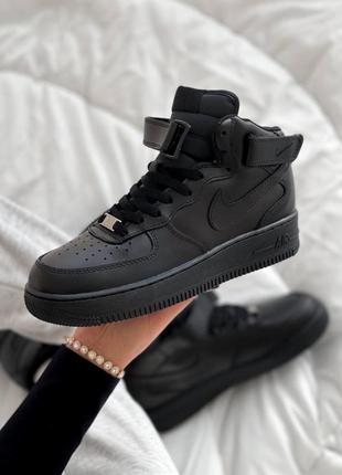 Зимние кроссовки nike air force high black fur (натуральная кожа)